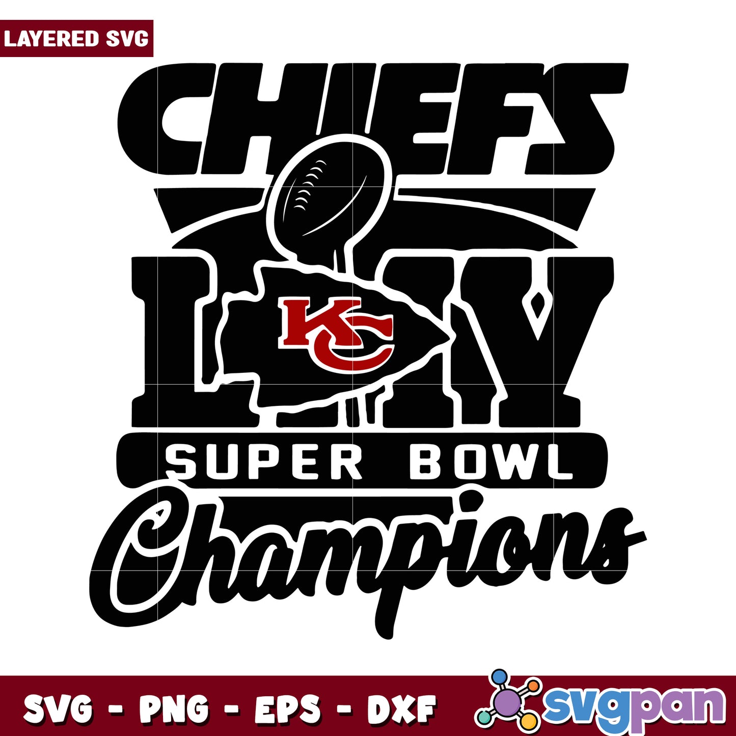 Kansas City Chiefs Super Bowl Champions SVG Design, Layered Format for Crafts