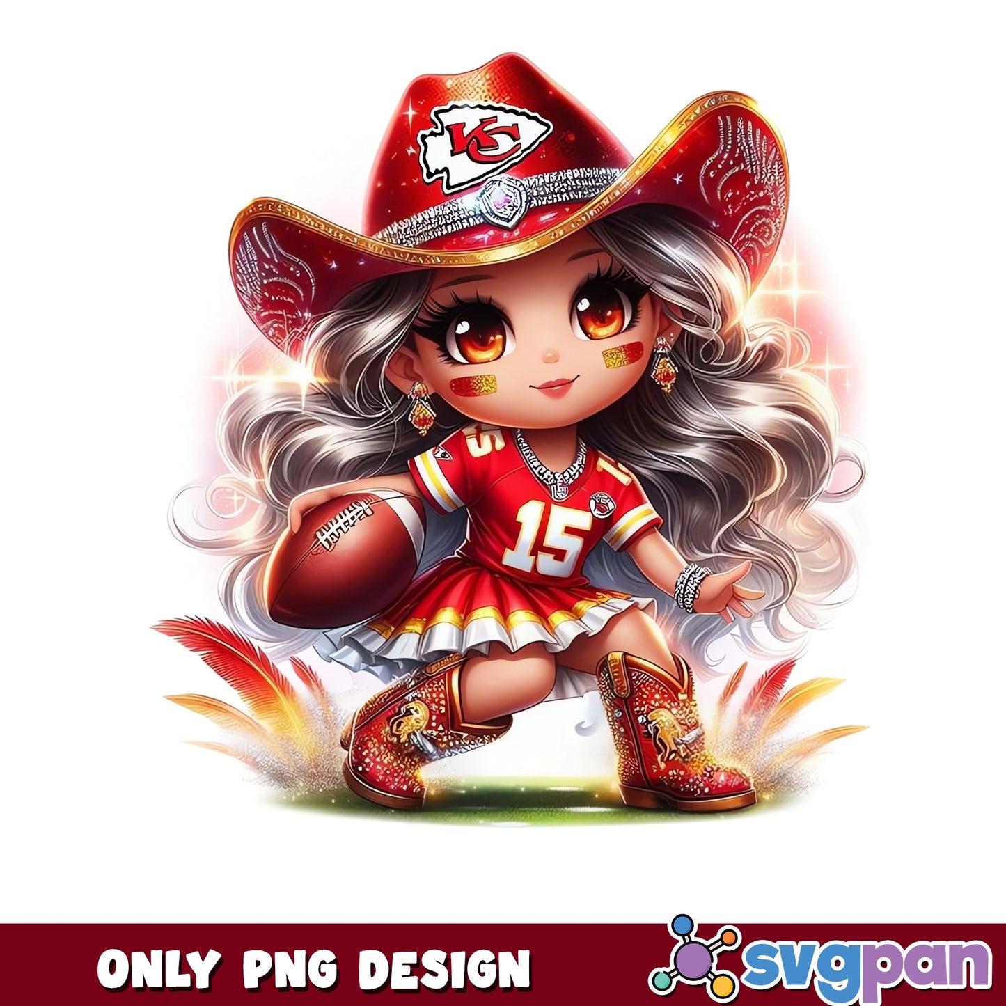 Kansas City Chiefs Chibi Girl PNG, KC Chiefs Football PNG, NFL PNG