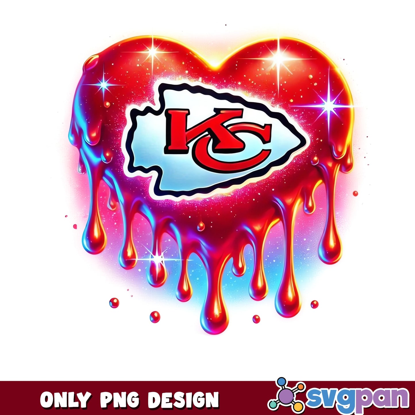 Kansas City Chiefs Dripping Heart PNG, KC Chiefs PNG, Football PNG