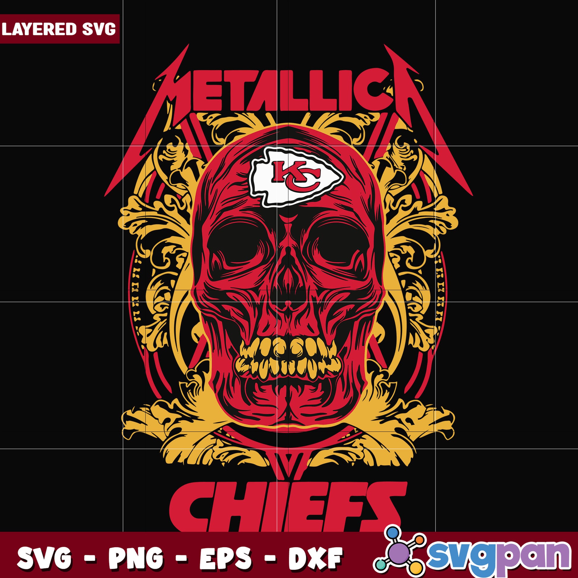 Kansas city chiefs skull metallica svg, super bowl svg, nfl teams logo svg