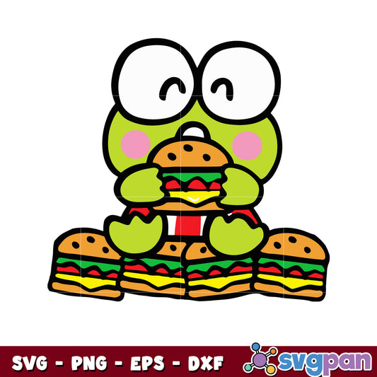 Keroppi eating hamburger design svg, sanrio hello kitty svg