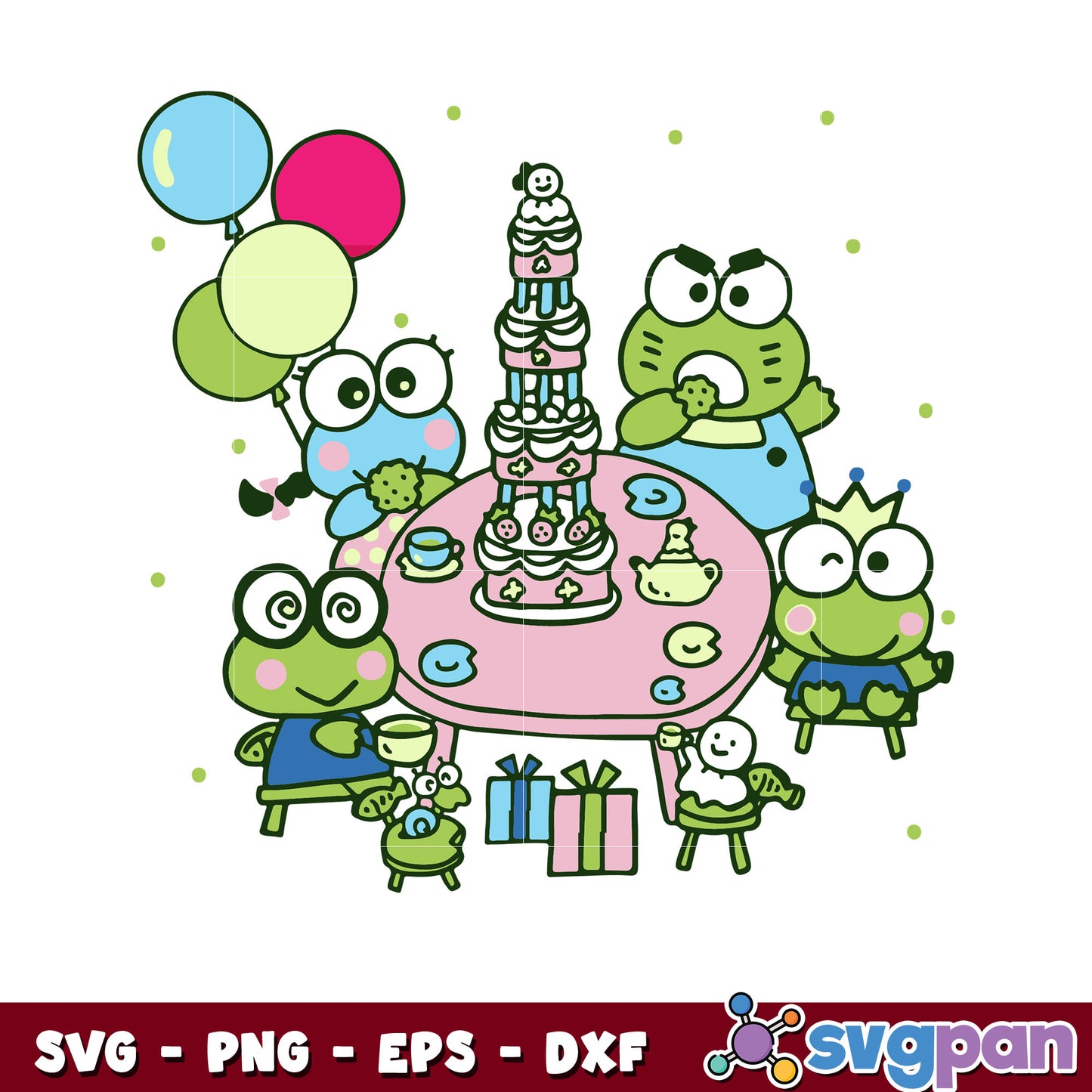 Keroppi family birthday design svg, hello kitty keroppi​ svg