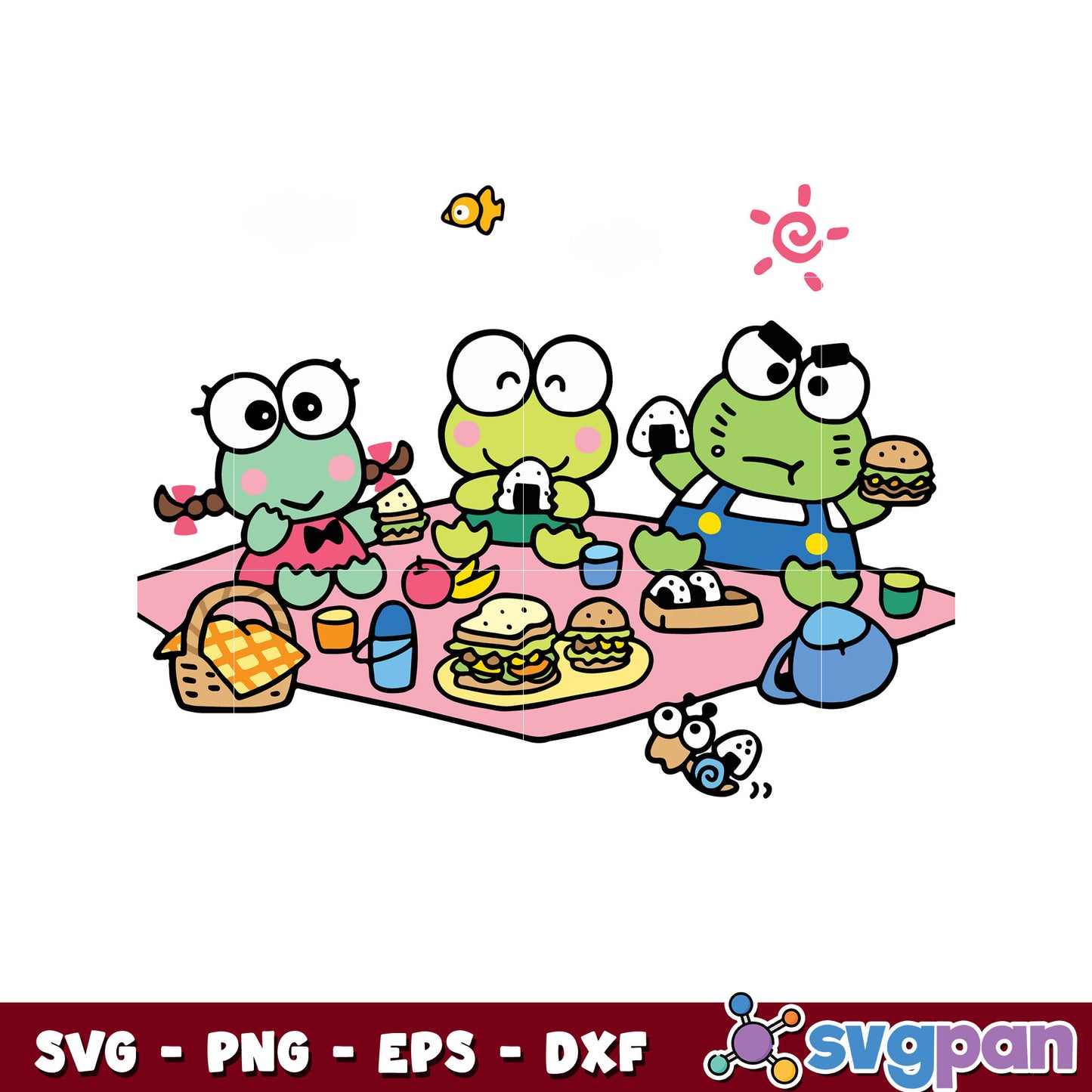 Keroppi family picnic svg, Keroppi svg, sanrio hello kitty svg