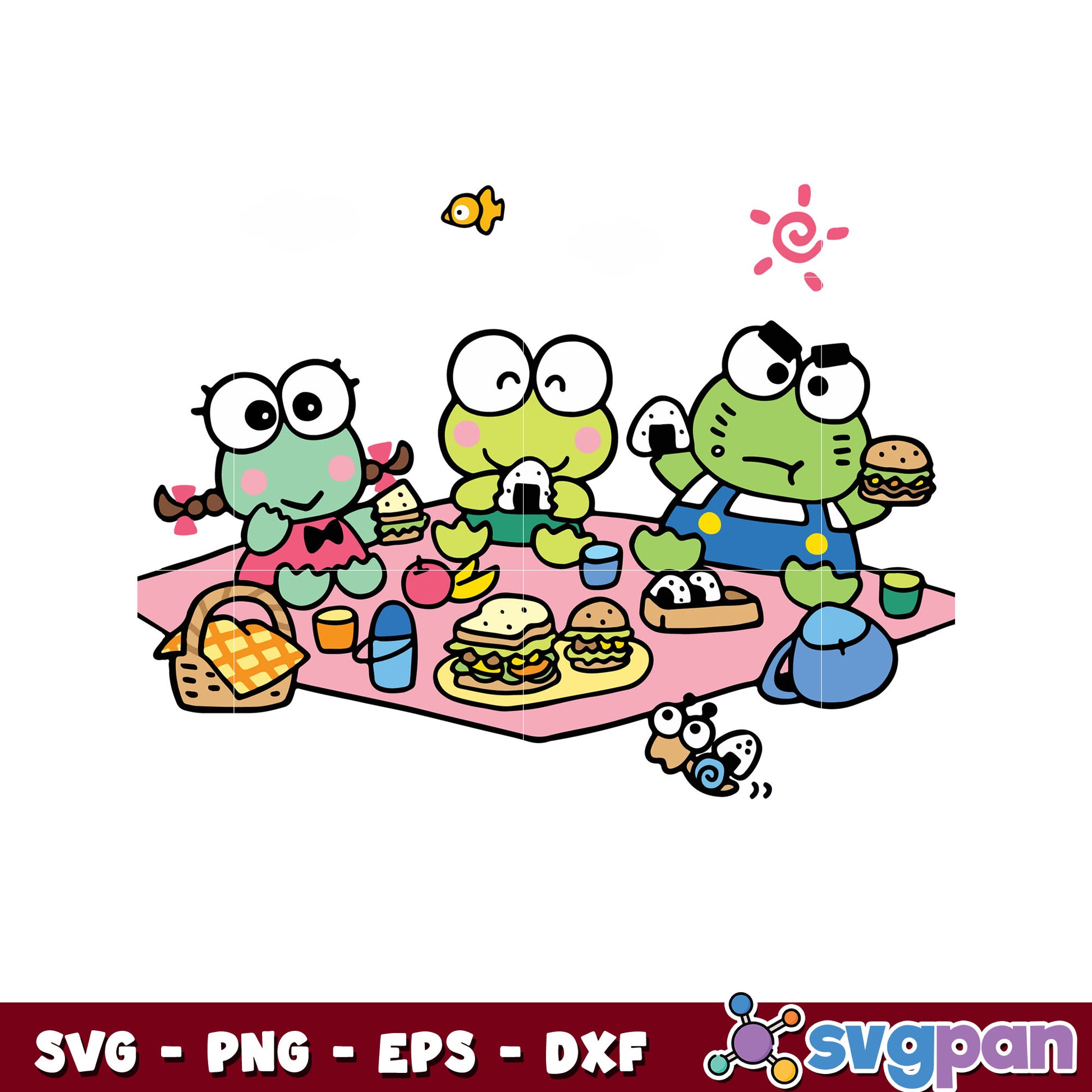 Keroppi family picnic svg, Keroppi svg, sanrio hello kitty svg