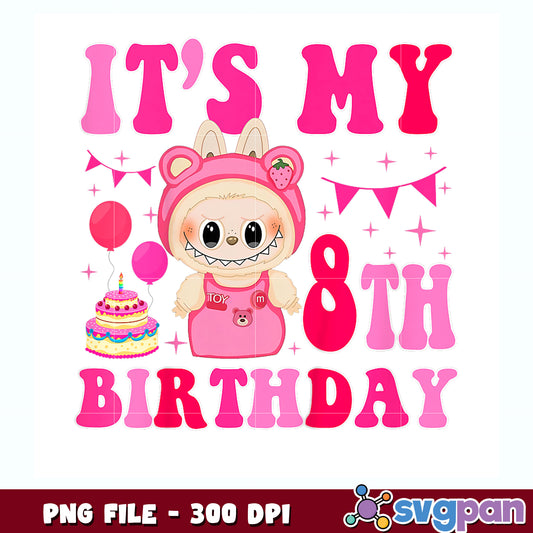 Kids groovy it’s my 8th birthday png, labubu the monster png, popmart labubu png