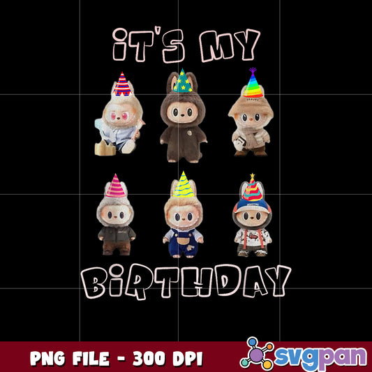 Kids groovy its my birthday girls png,  cute labubu png, cartoon labubu png