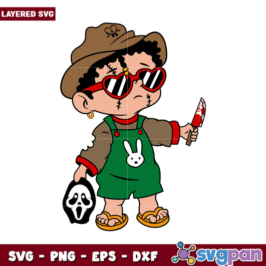 Kid with Knife and Ghost Mask Costume SVG, Perfect for Halloween Crafts