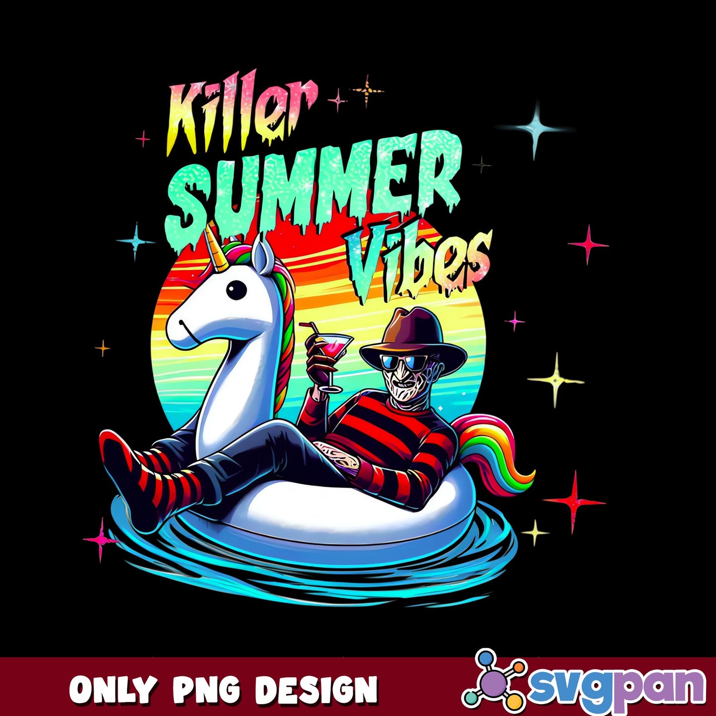 Killer Summer Vibes Freddy Krueger PNG, Horror PNG, Unicorn PNG
