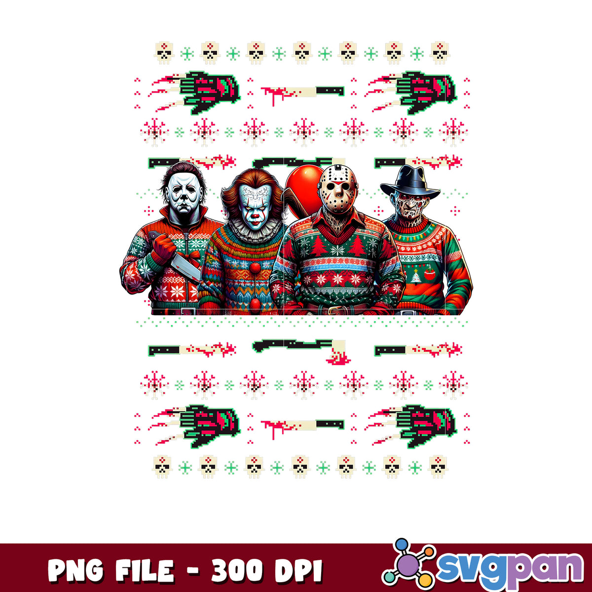 Killers christmas costume png, cartoon png, christmas lights png
