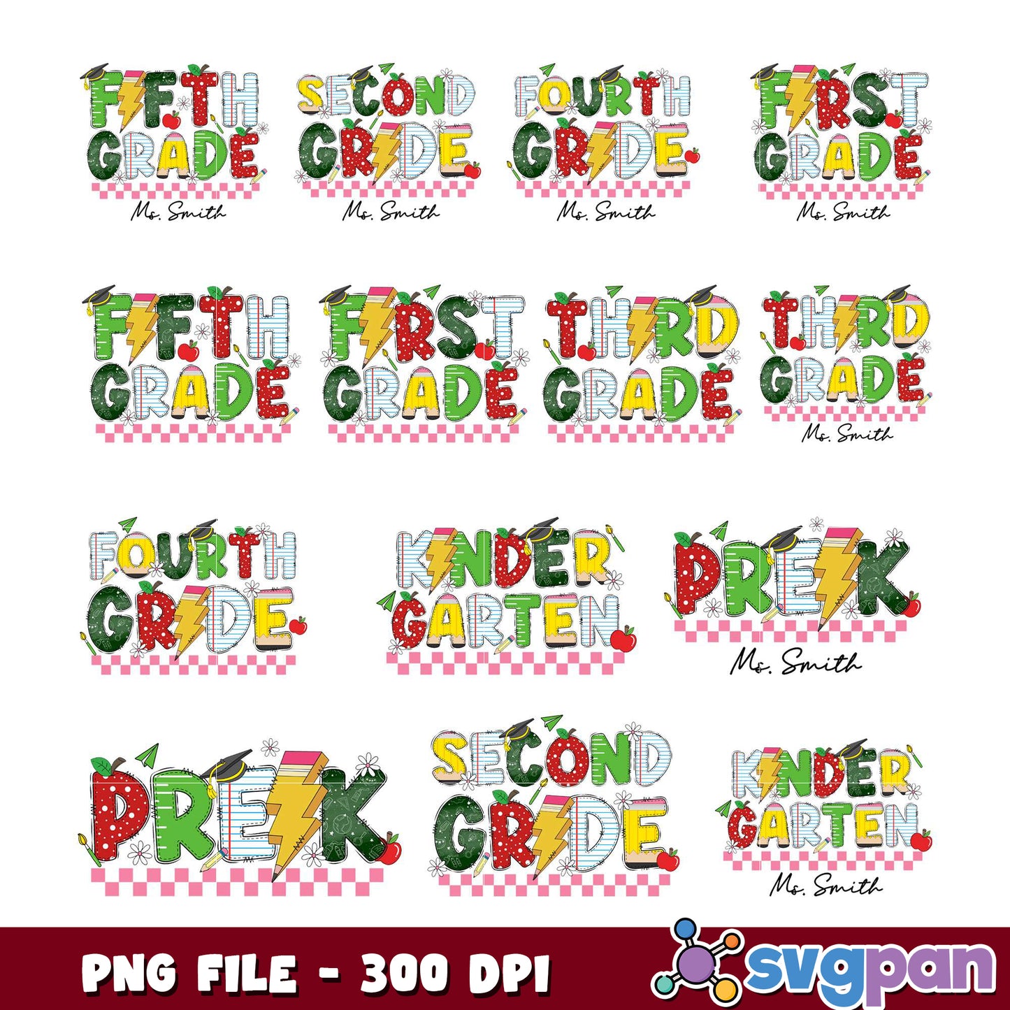 Kindergarten Through Fifth Grade PNG Bundle