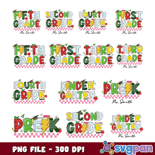 Kindergarten Through Fifth Grade PNG Bundle