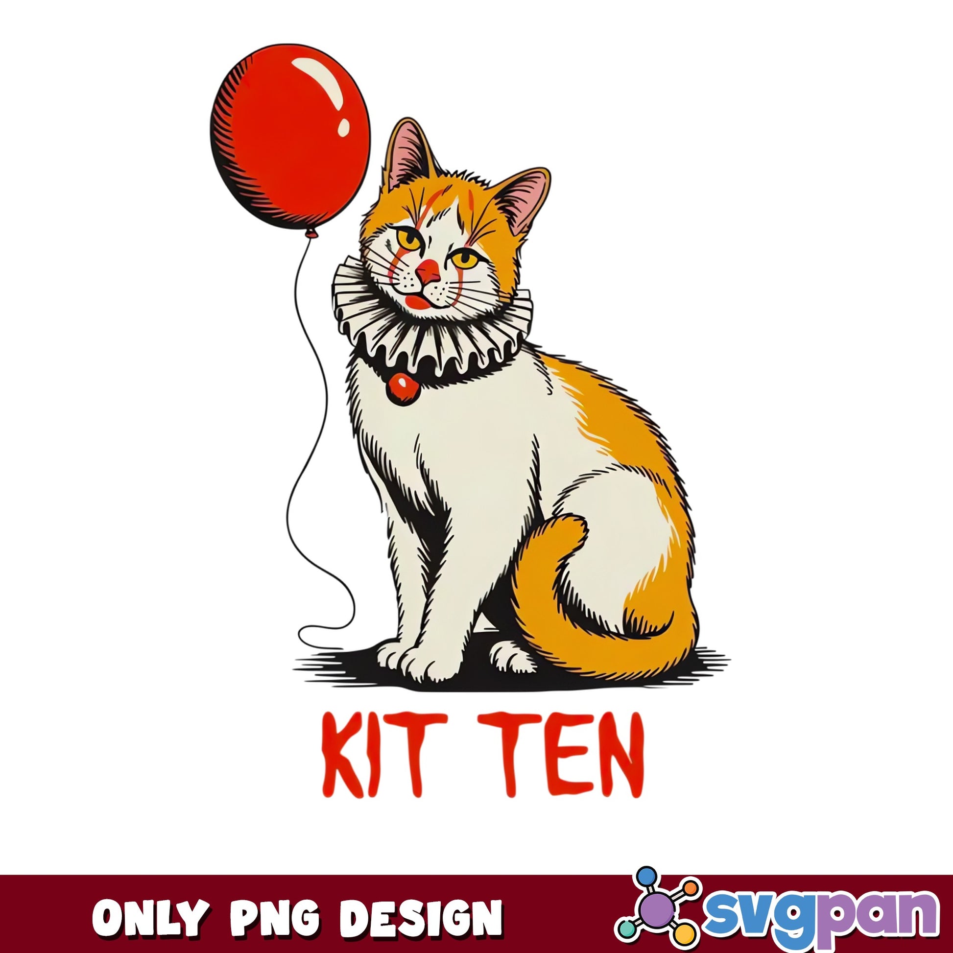 Kit Ten Horror Clown Cat PNG, Funny Halloween Cat PNG, Spooky Cat PNG