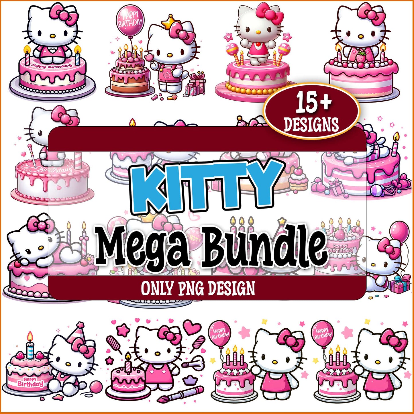Kitty birthday design png bundle
