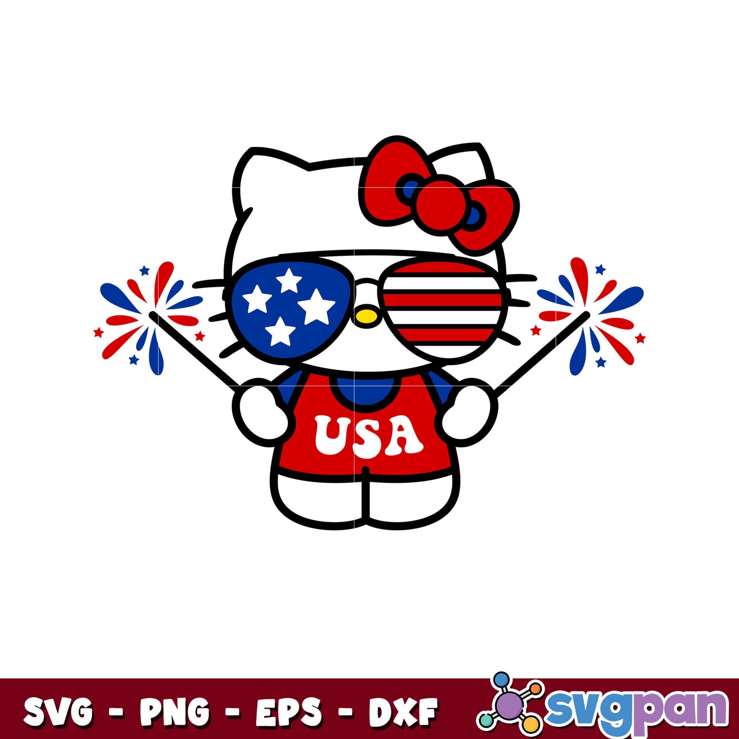 Kitty glasses 4th of july svg, hello kitty svg, sanrio cartoon svg