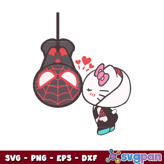 Kitty kissing spider man black svg, hello kitty svg, sanrio svg