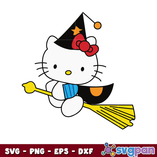 Kitty witch flying halloween design svg, hello kitty svg