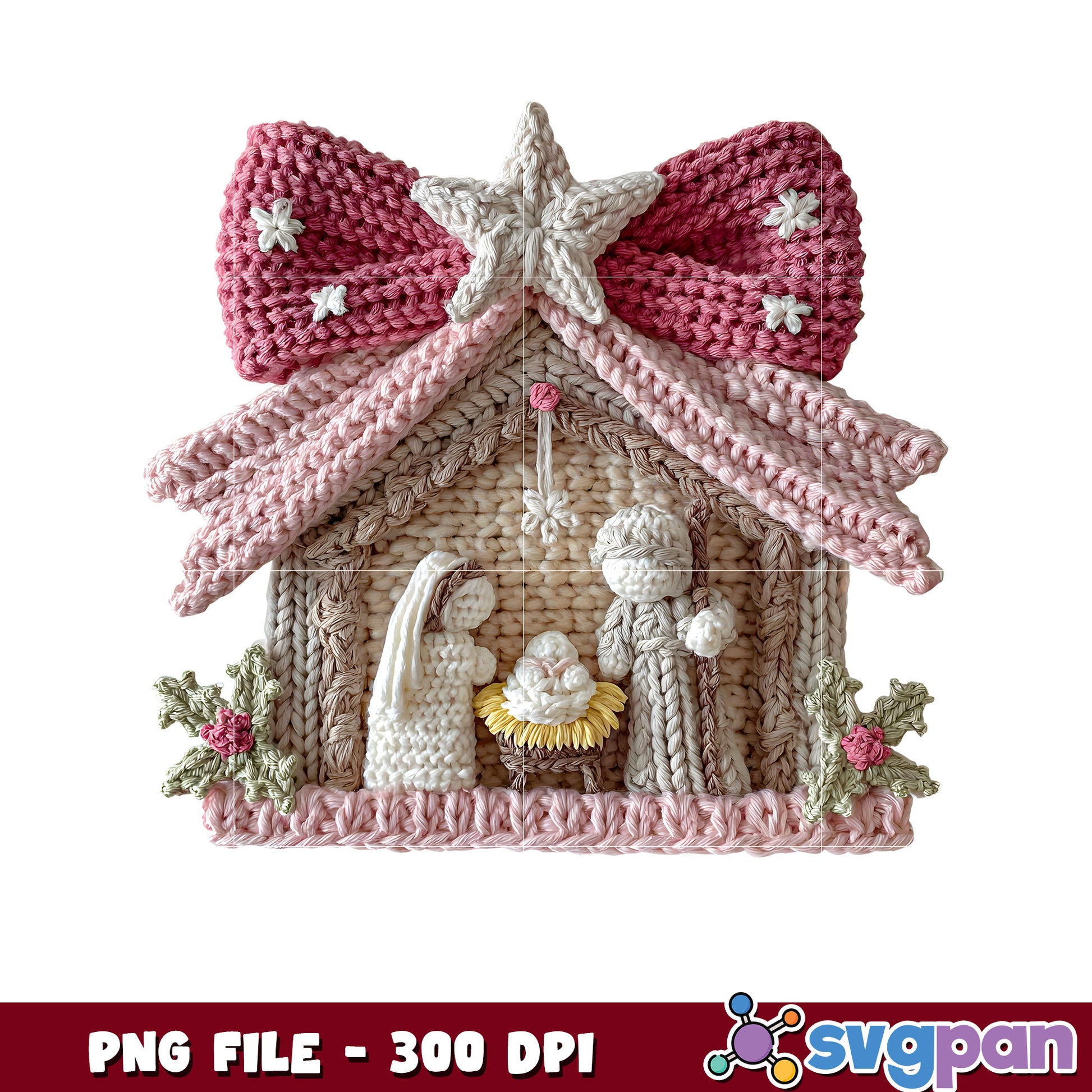 Knitted jesus's home png, spirit christmas​ png, christmas cards​ png