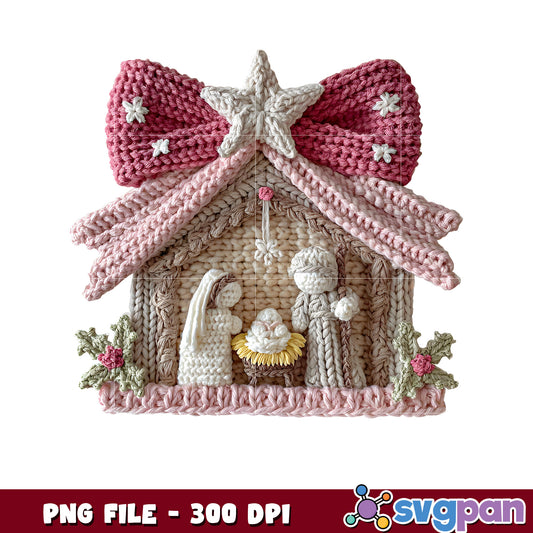 Knitted jesus's home png, spirit christmas​ png, christmas cards​ png