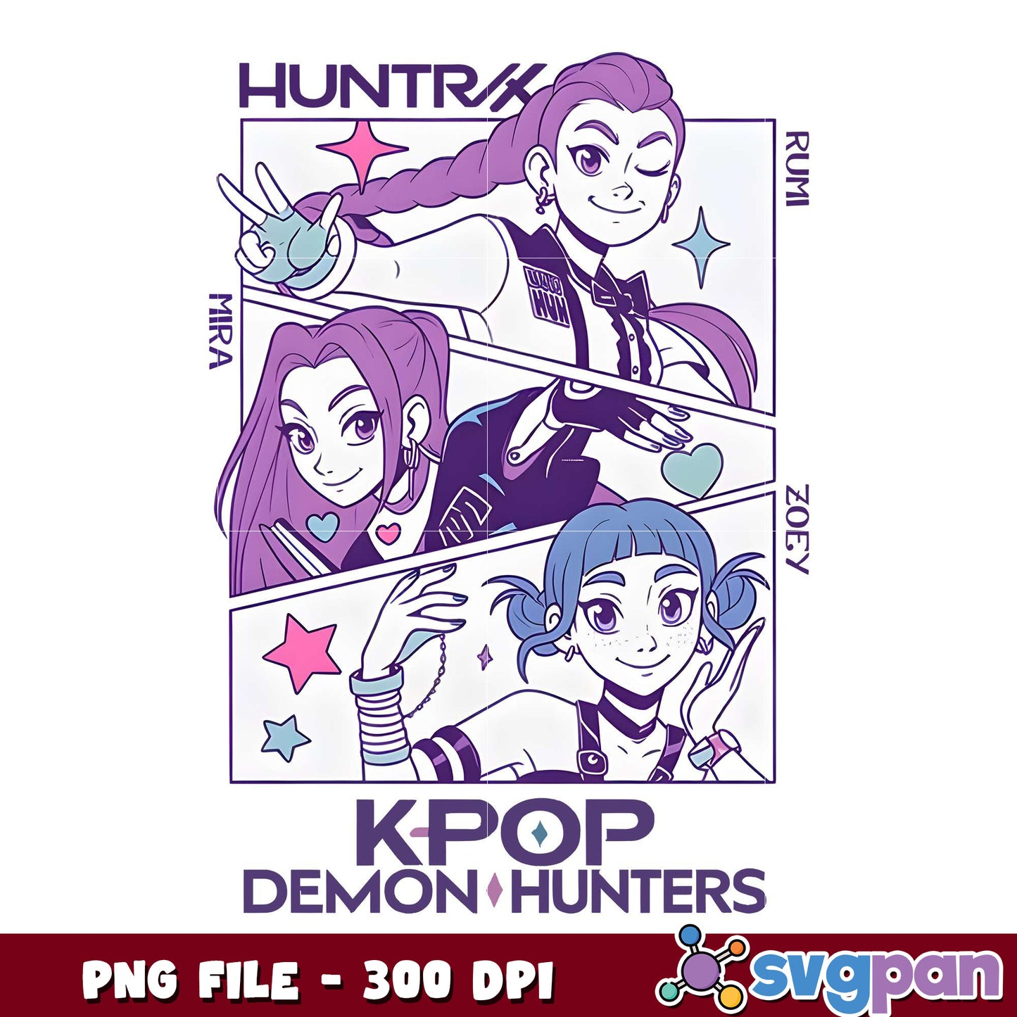 Kpop huntrix demon hunters png, huntrix and saja png, kpop band png