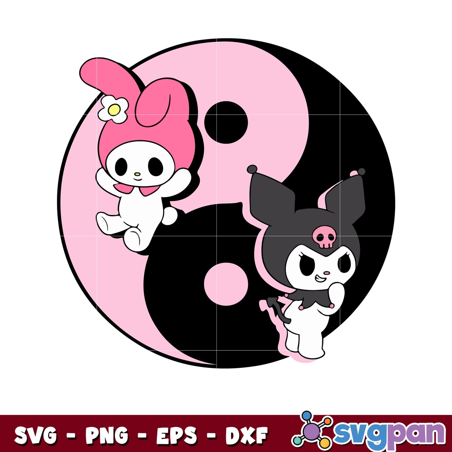 Kuromi and melody bagua svg, cute my melody and kuromi​ svg