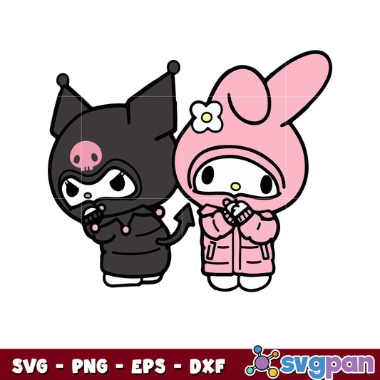 Kuromi and melody winter clothes design svg, kuromi cute​ svg