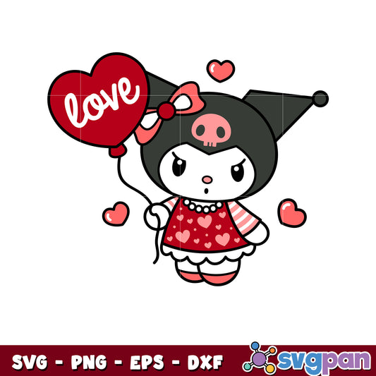 Kuromi balloon love valentine svg, hello kitty valentine svg