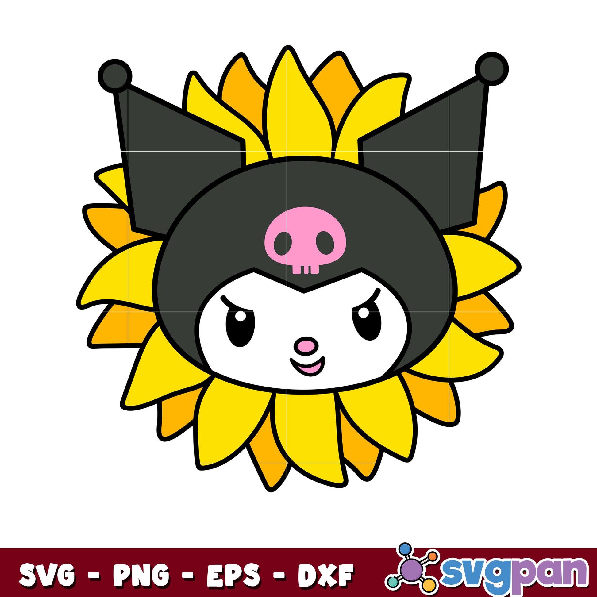 Kuromi face sunflower svg, sanrio hello kitty svg, sanrio cartoon svg