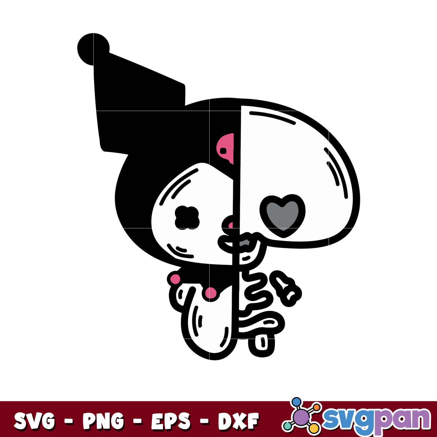 Kuromi half skeleton svg, kuromi skeleton svg, sanrio cartoon svg