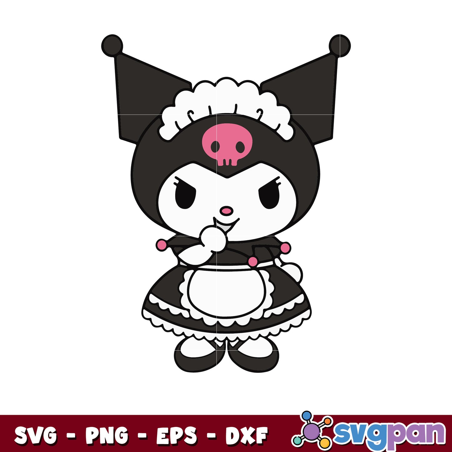 Kuromi maid smile design svg, kuromi svg, sanrio cartoon svg