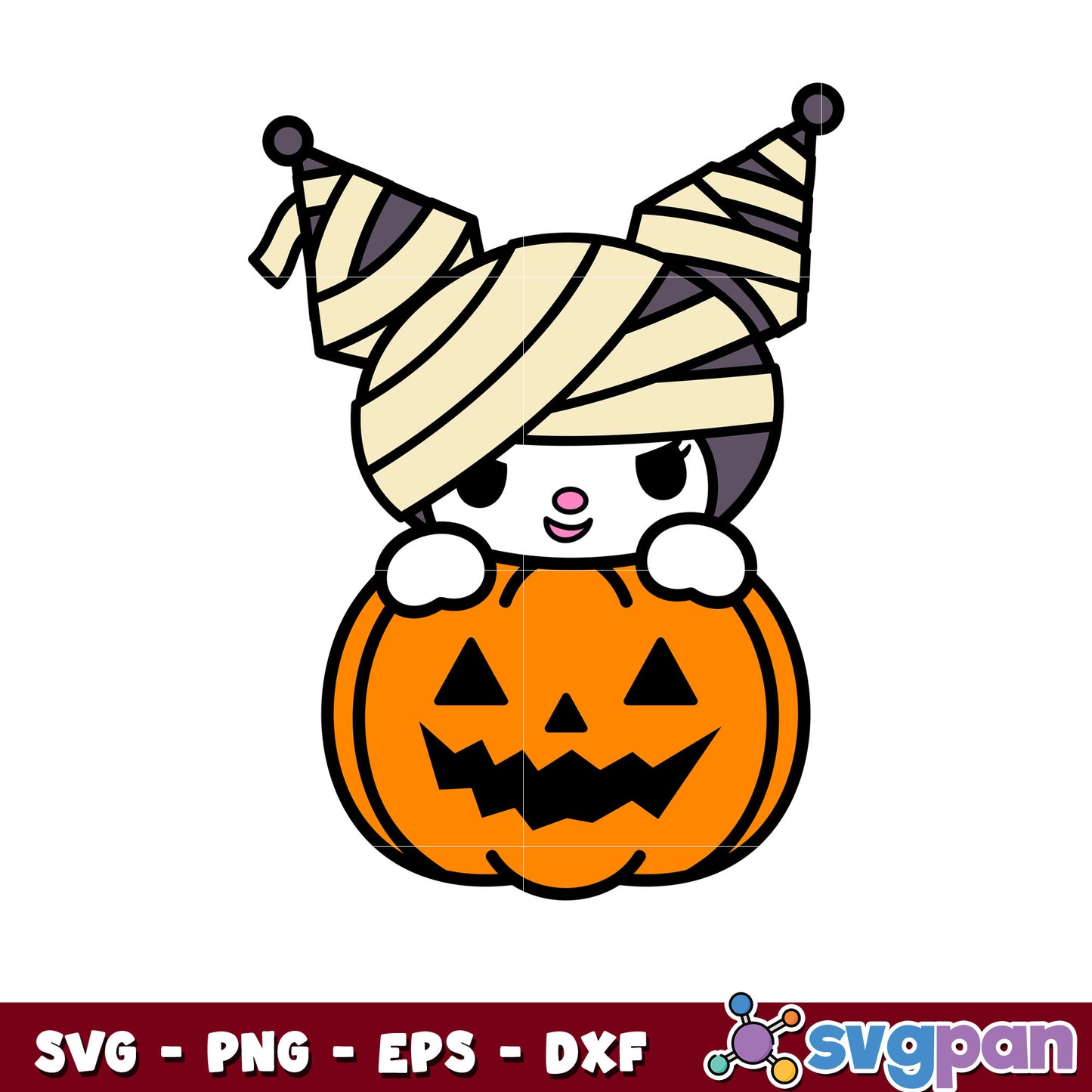 Kuromi mummy pumpkin svg, halloween hello kitty svg, sanrio cartoon