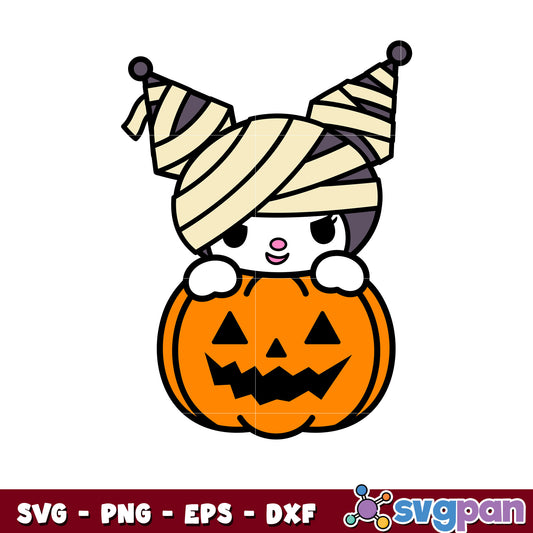 Kuromi mummy pumpkin svg, halloween hello kitty svg, sanrio cartoon