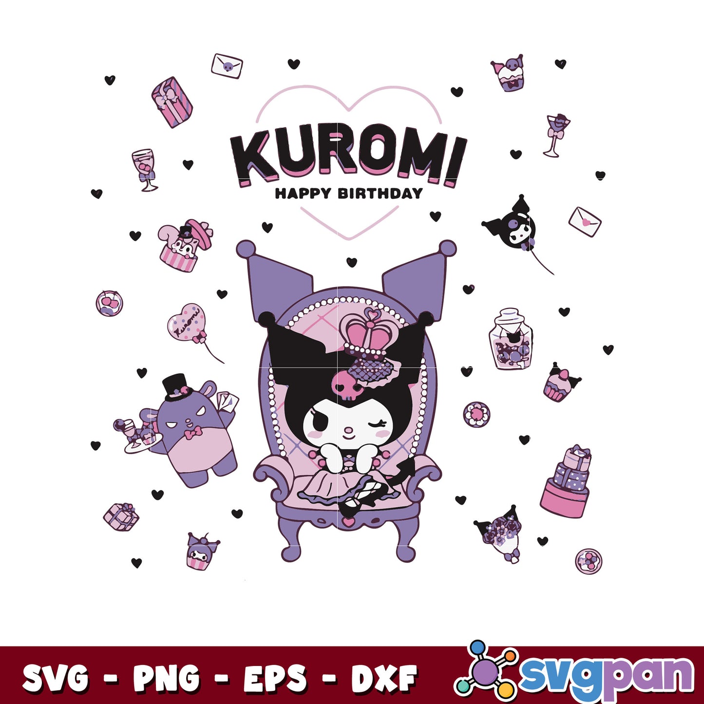 Kuromi princess svg, hello kitty svg, kuromi svg, sanrio cartoon svg