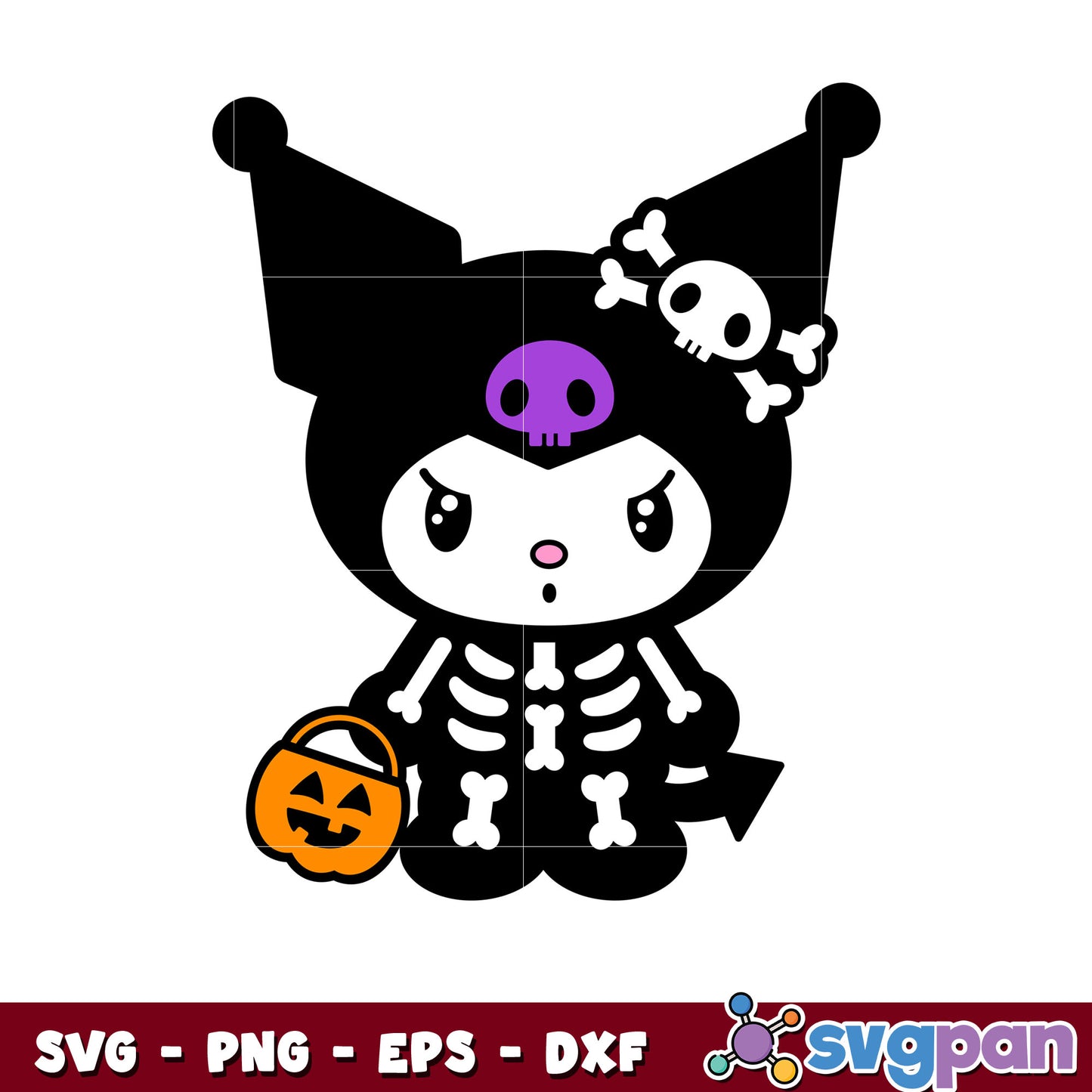 Kuromi skeleton halloween svg, sanrio cartoon svg, halloween hello kitty svg