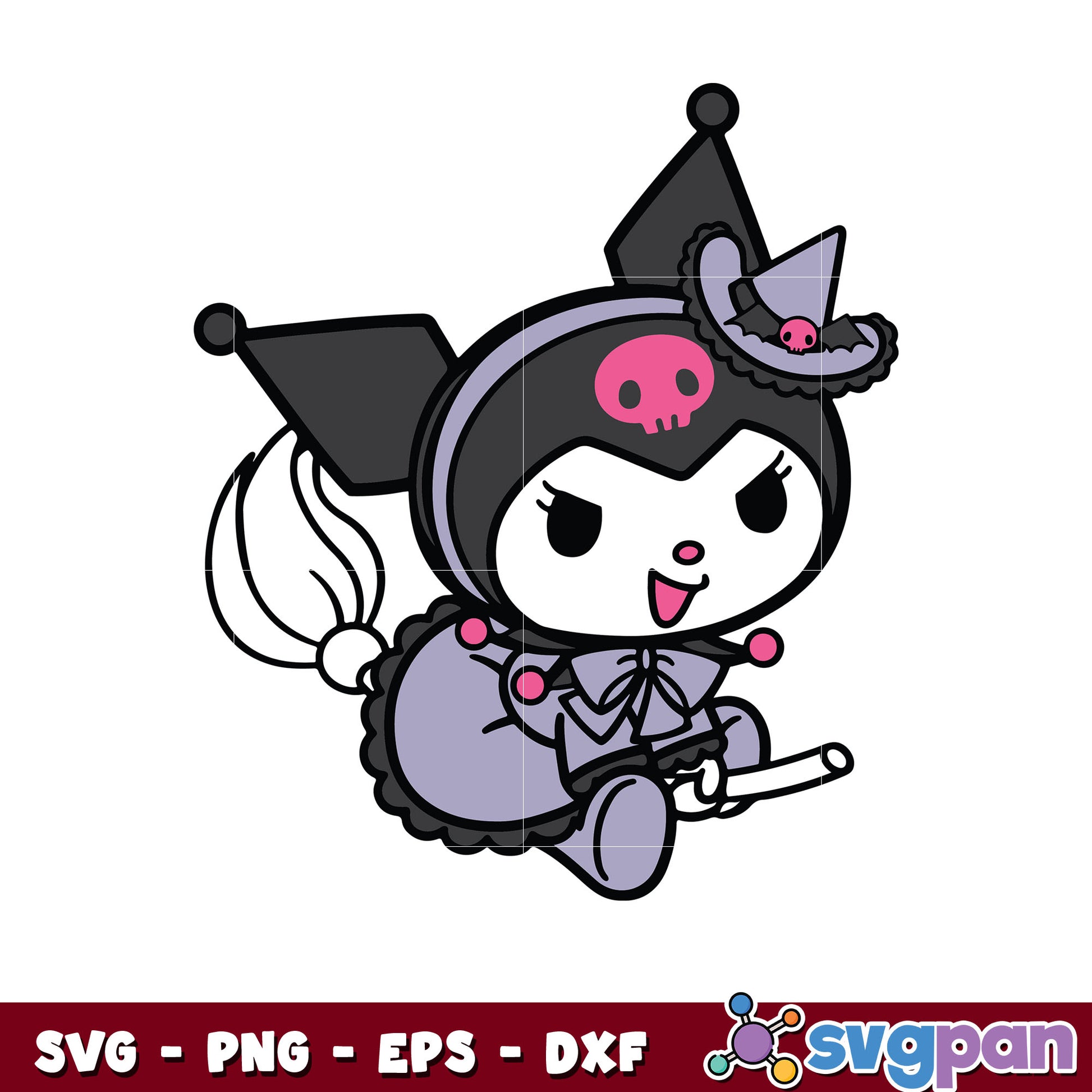 Kuromi witch flying halloween svg, halloween hello kitty svg