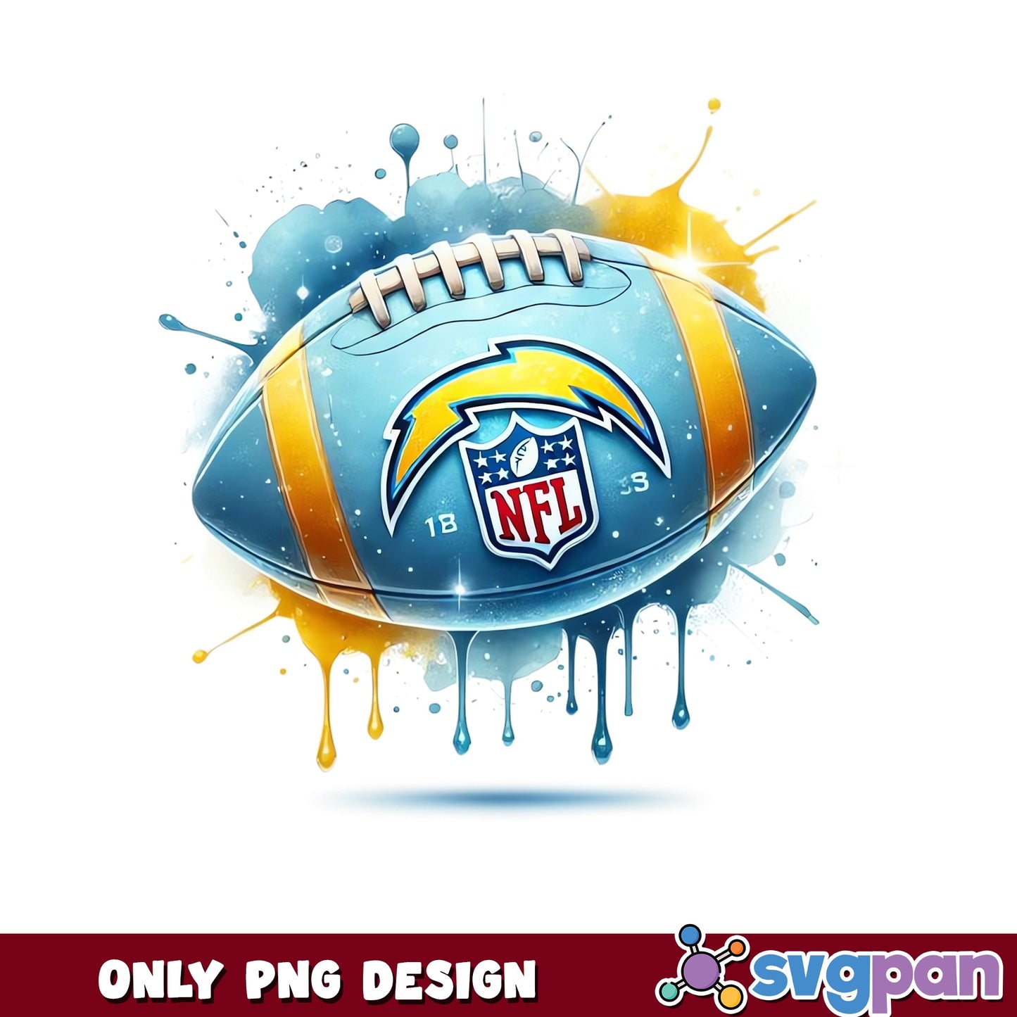 LA Chargers Football Watercolor PNG, NFL Chargers PNG, Football PNG