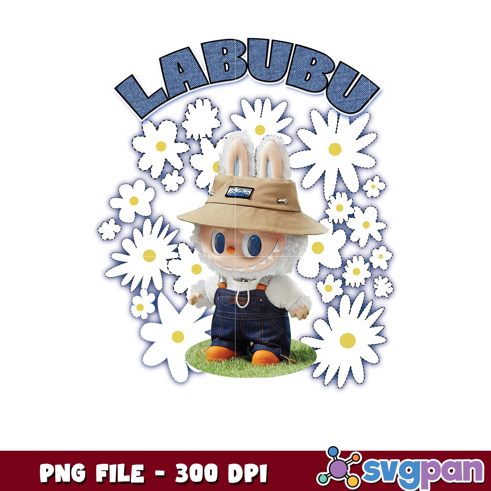 Labubu PNG Sublimation 300 DPI Daisy Flower Design
