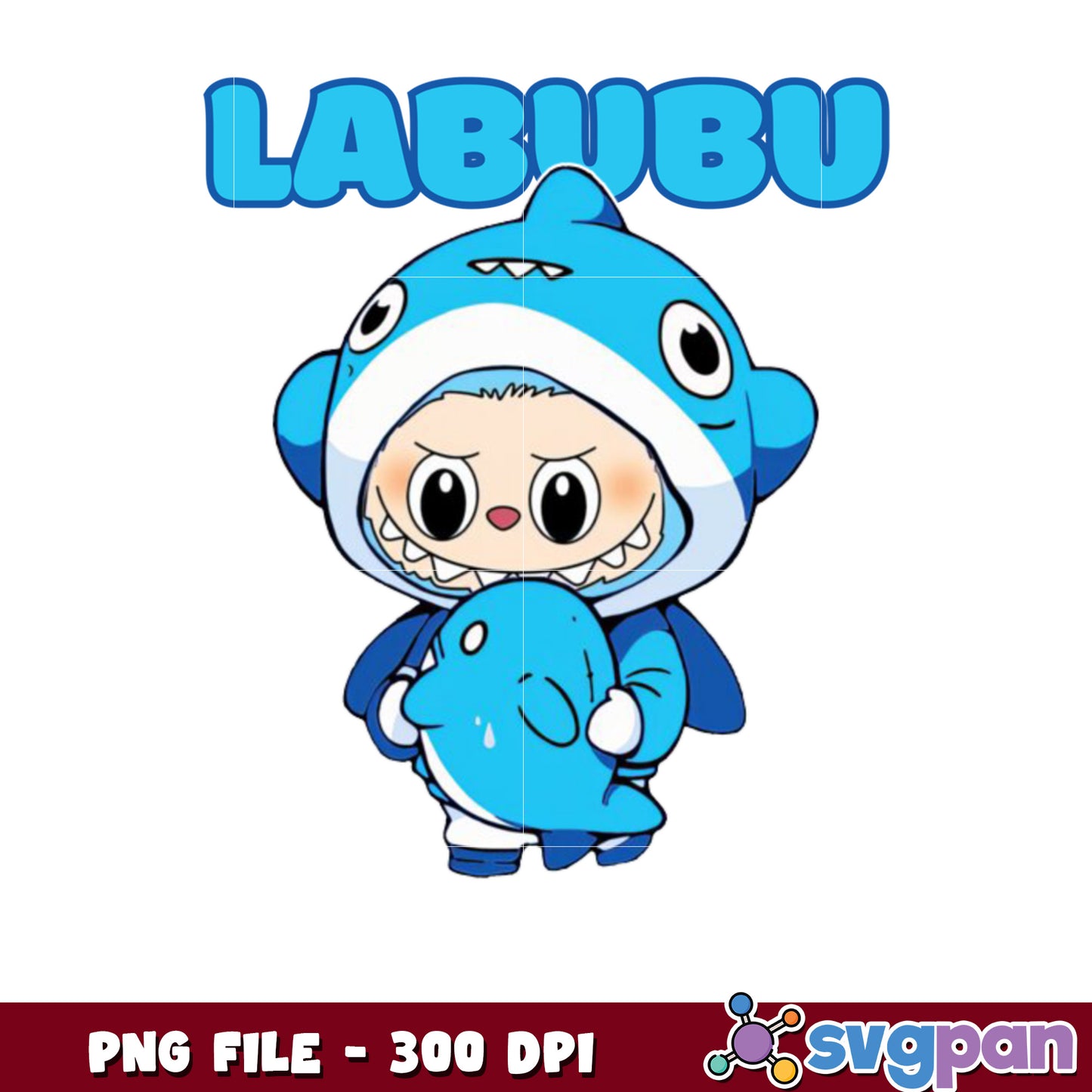 Labubu Shark Costume PNG 300 DPI