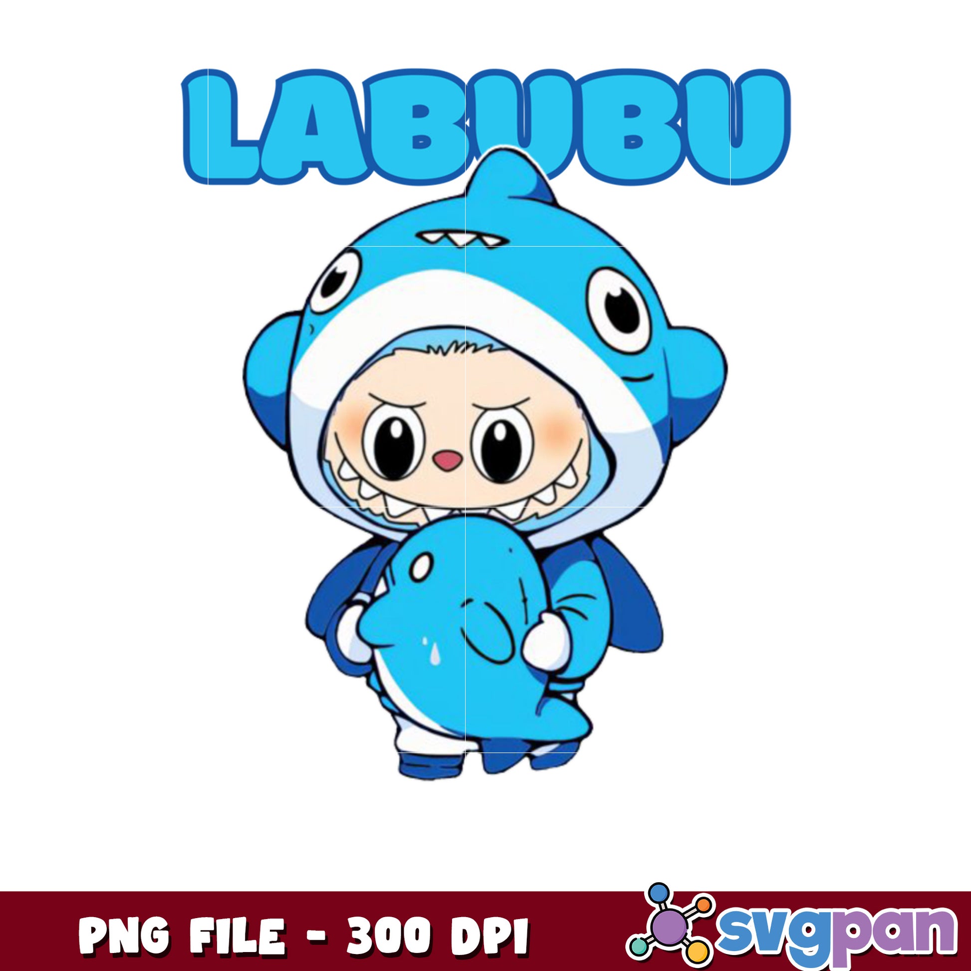 Labubu Shark Costume PNG 300 DPI