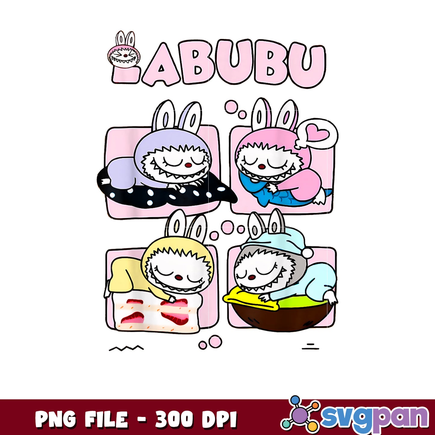 Labubu Sleeping Bunnies PNG 300 DPI