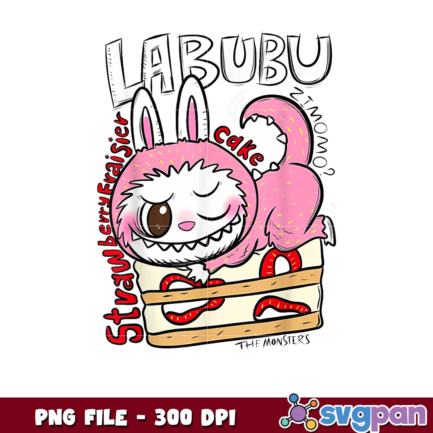 Labubu Strawberry Cake PNG 300 DPI Download