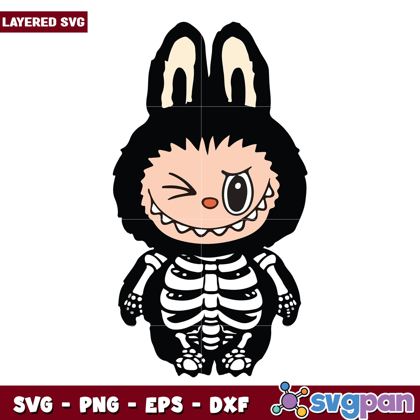 Labubu black skeleton svg, labubu dolls svg, popmart labubu svg