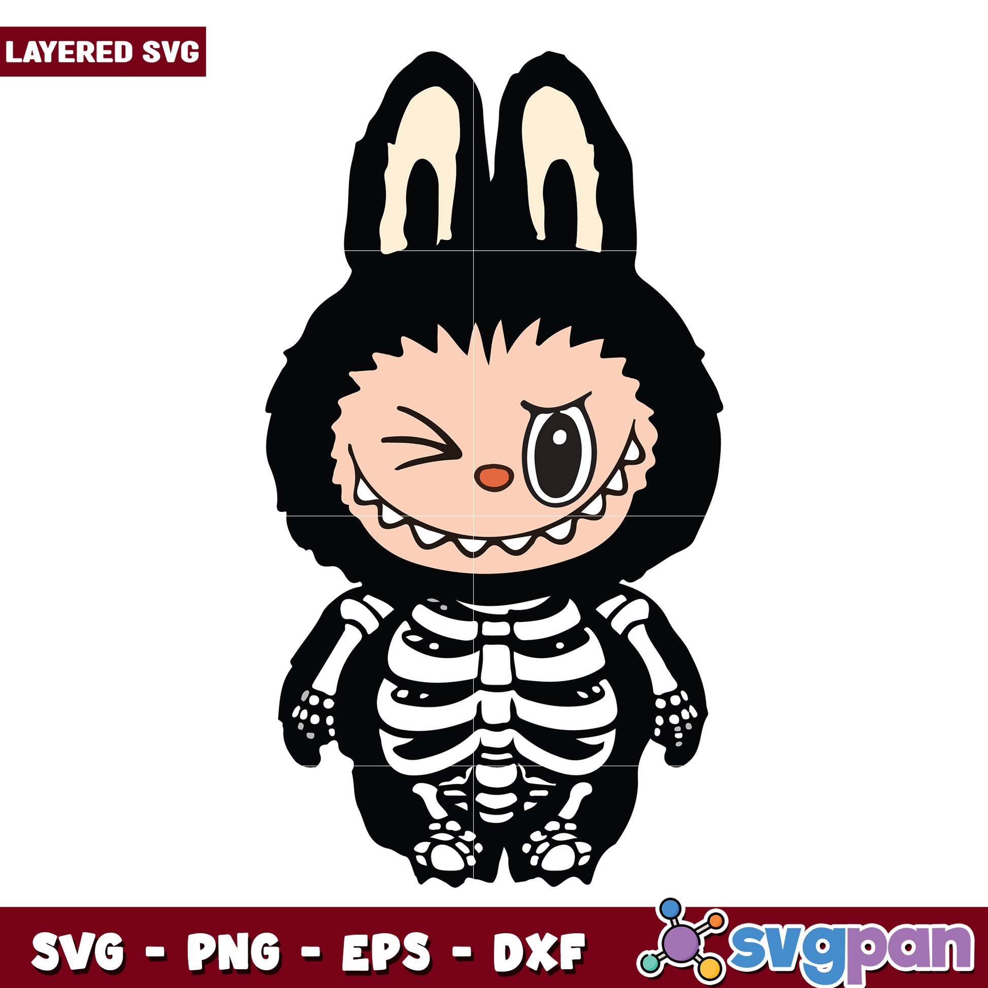Labubu black skeleton svg, labubu dolls svg, popmart labubu svg