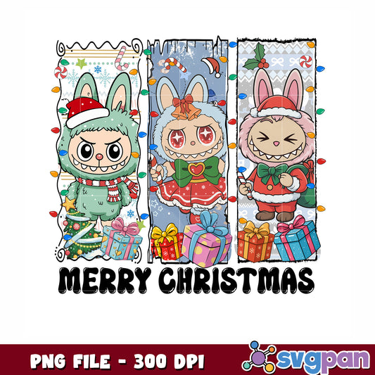 Labubu christmas png, merry christmnas png, christmas characters png