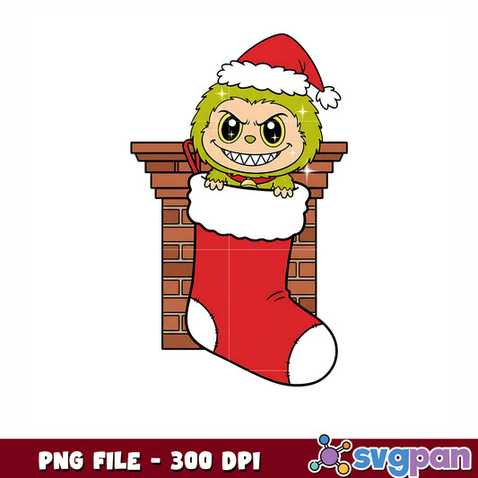 Labubu christmas socks png, christmnas png, christmas clipart png