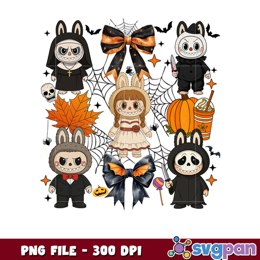 Labubu clown and doll png, halloween png, halloween labubu png