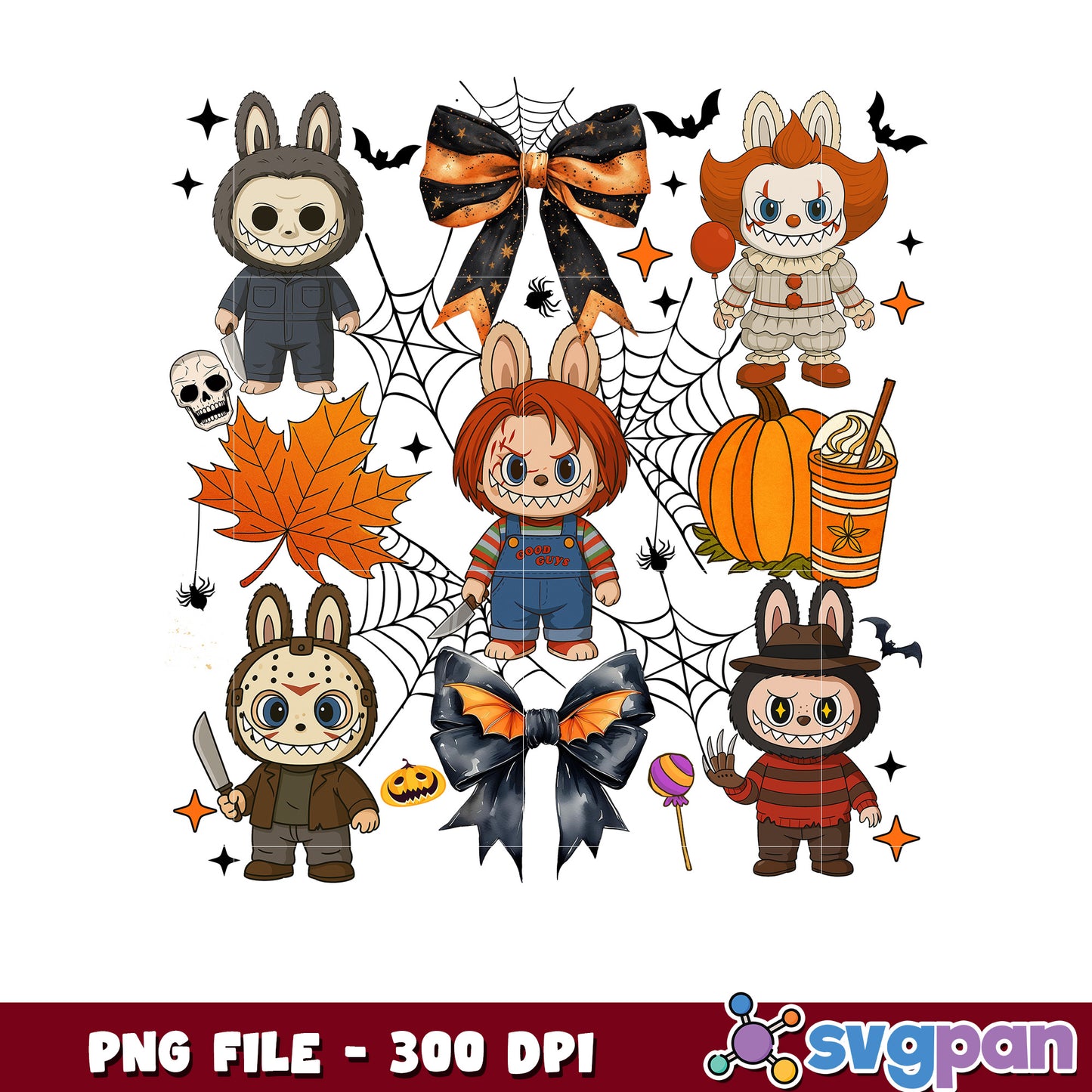 Labubu creepy design png, halloween png, halloween labubu png