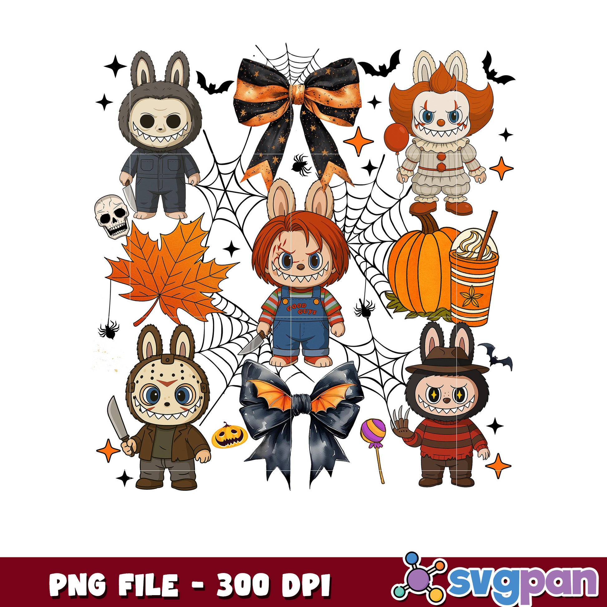 Labubu creepy design png, halloween png, halloween labubu png