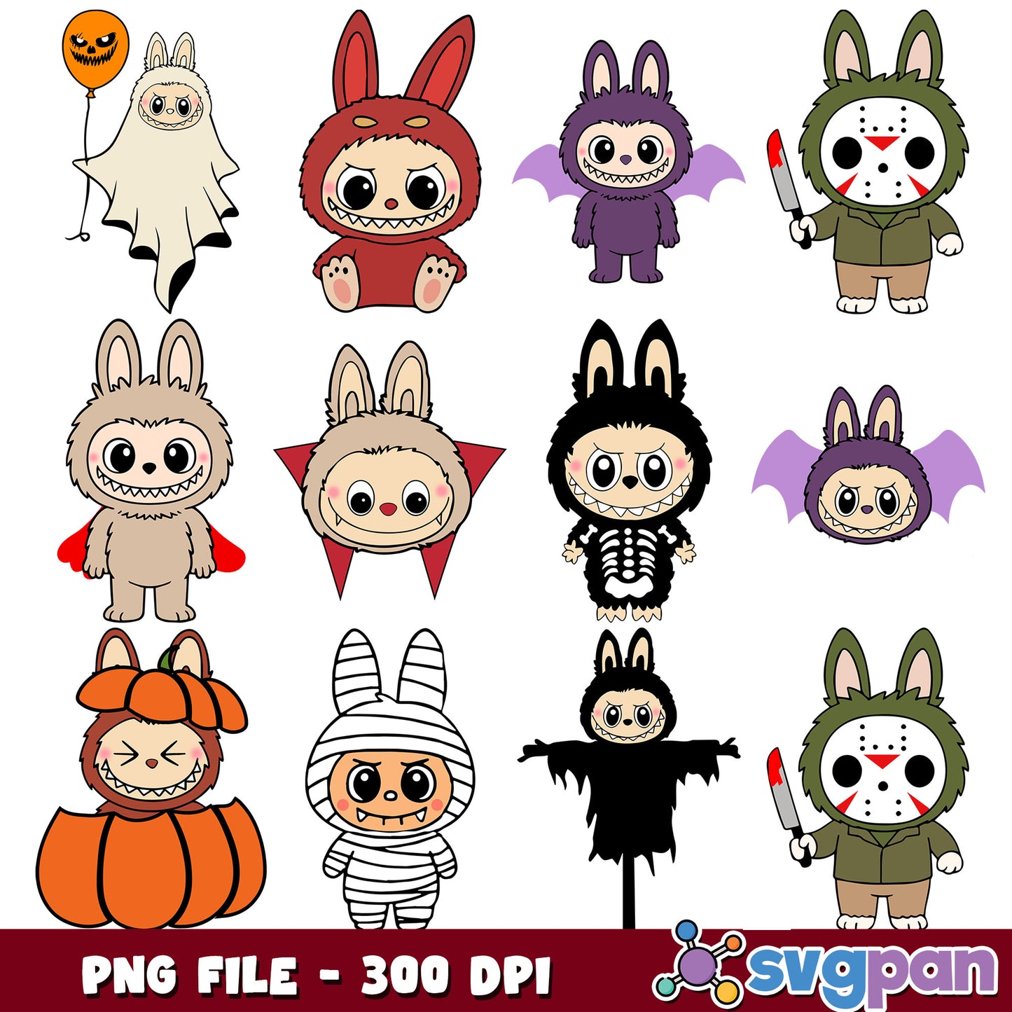 Labubu cute halloween png bundle, labubu dolls png, happy halloween png