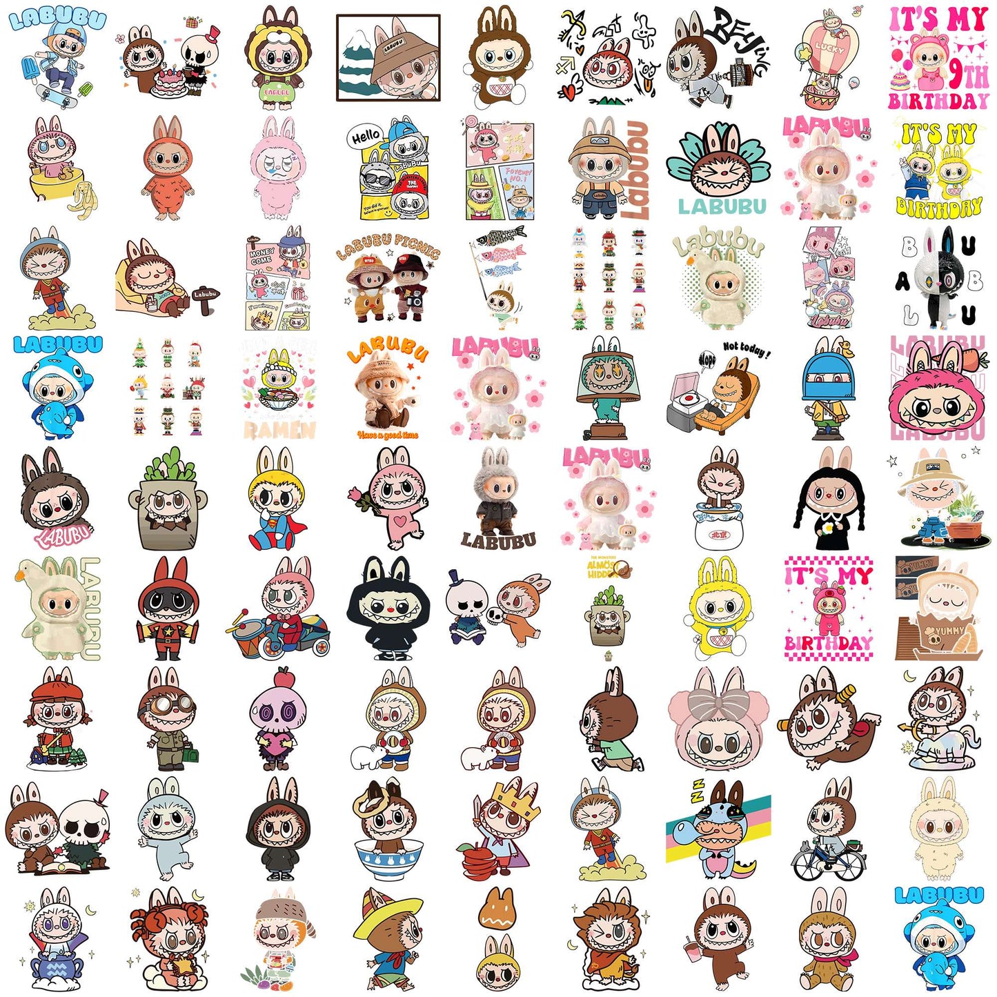 Labubu designs collection png bundle, labubu original png, labubu clothes png
