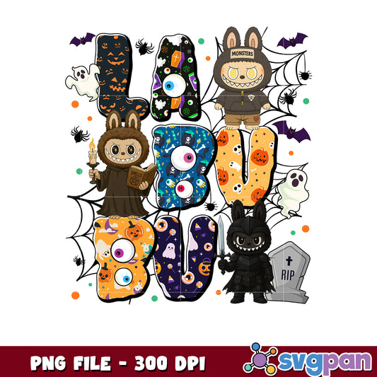 Labubu disney monster png, trick or treat png, halloween quotes png